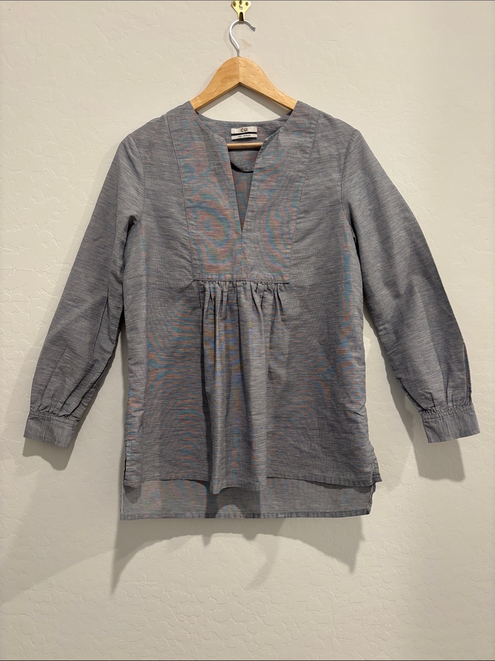 Co Collection SS19 Gray-Blue Cotton Linen Gathered Tunic Blouse XS